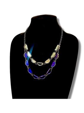 COLDWATER CREEK Vibrant Blue Hues Layered Glass Half Moon Necklace NWT​